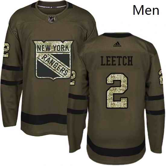 Mens Adidas New York Rangers 2 Brian Leetch Premier Green Salute to Service NHL Jersey